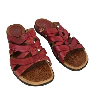 ARIAT Haven Strappy Slide Sandals in Distressed Cranberry Red Leather 9B